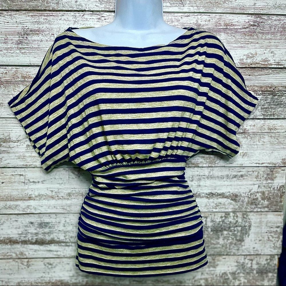 💎 Moa Moa 💎 | Womens | Small SS | Cowl Neck | Banded Waist | Navy and Cream |